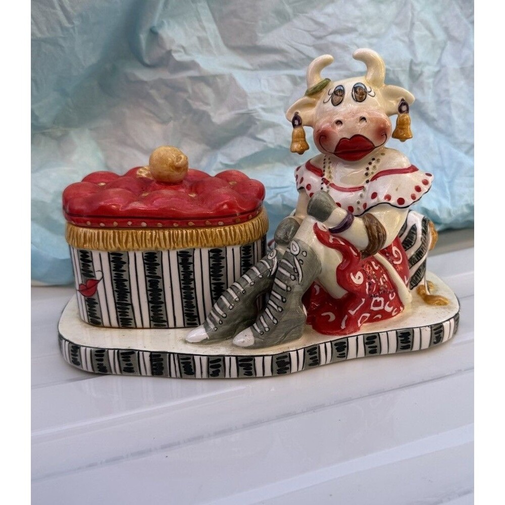 Judy Shelly Whimsical Cow Figure And Trinket Box